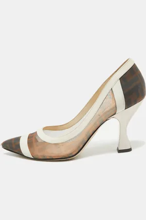 Fendi /Cream Mesh and Leather Colibri Pumps Size 38