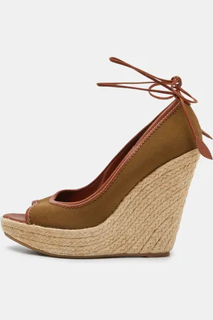 Sergio Rossi Canvas Espadrille Wedge Ankle Tie Sandals Size 39