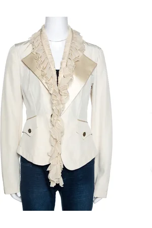 Roberto Cavalli Cotton Blend Ruffle Detail Jacket M