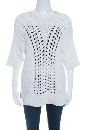 THAKOON Off Chunky Perforated Knit Rib Trim Short Sleeve Top M