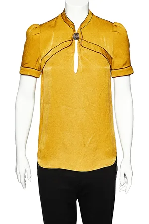Gucci Mustard Silk Contrast Trim Top M