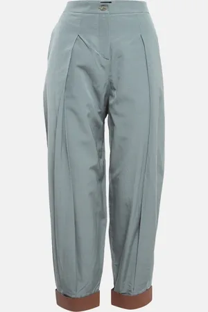 Emporio Armani Leather Trim Crepe High Waist Pants M