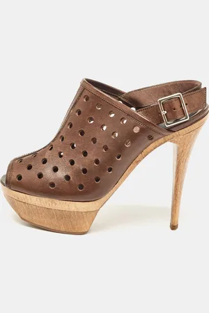 Marni Laser Cut Leather Open Toe Wooden Platform Slingback Sandals Size 37
