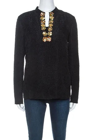 Tory Burch Embossed Silk Embellished Tunic Top M