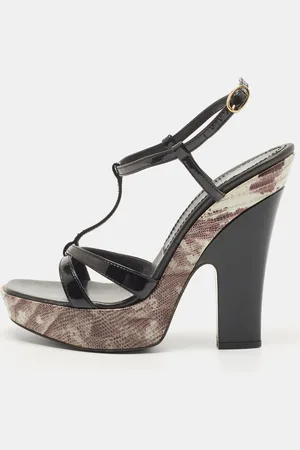 Casadei Patent Leather and Lizard Embossed Cross Strap Platform Sandals Size 37