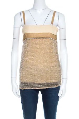 Balenciaga Ochre Embroidered Cotton Inlay Textured Camisole S
