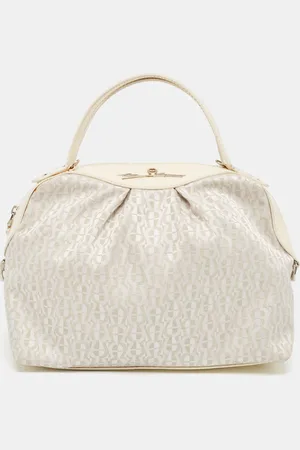 Aigner /Cream Monogram Canvas and Patent Leather Logo Satchel