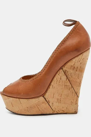 Lanvin Beige Leather Wedge Platform Pumps Size 39