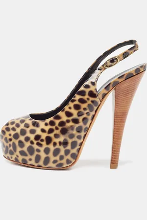 Giuseppe Zanotti Brown/Black Patent Leopard Print Slingback Pumps Size 37