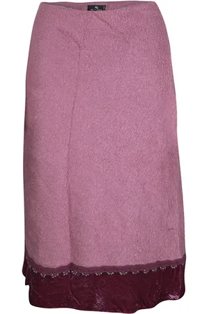 Etro Wool Blend Velvet Trim Bead Detail Midi Skirt S