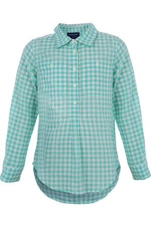 Ralph Lauren White and Green Checked Long Sleeve Button-Down Cotton Shirt 6 Yrs
