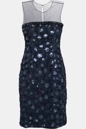 MIKAEL AGHAL Rosette Applique Embellished Sheer Yoke Sleeveless Dress S