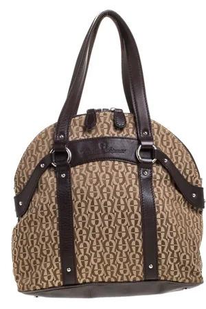 Aigner /Beige Signature Canvas and Leather Satchel