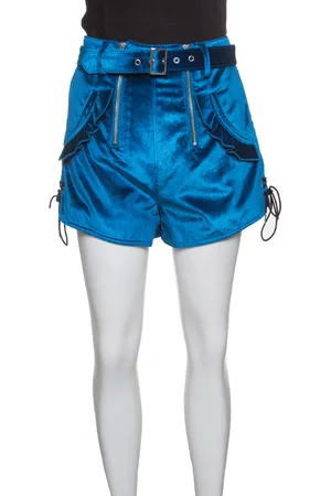 Self-Portrait Self Portrait Peacock Velvet Lace-up Cuff Belted High Waist Shorts S