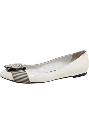 Giuseppe Zanotti Patent Leather And Striped Fabric Crystal Embellished Ballet Flats Size 38