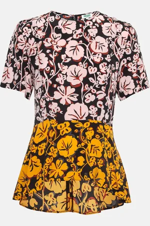 Kenzo Floral Print Silk Flared Top M