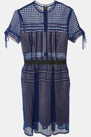 Self-Portrait Royal Blue Lace & Tulle Knee Length Dress S