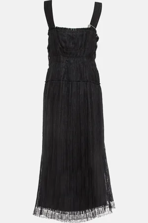 Bottega Veneta Silk Blend Pleated Lace Trim Midi Dress L