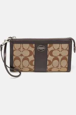Coach /Beige Signature Canvas and Leather Zip Wristlet Pouch