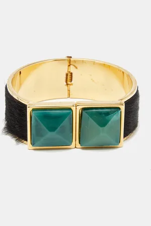 Marni Fur Horn Embellished Gold Tone Wide Bracelet