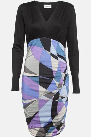 Emilio Pucci Print Wool Blend Knit Ruched Dress M