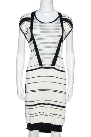 Kenzo Off & Navy Striped Cotton Knit Sweater Dress L