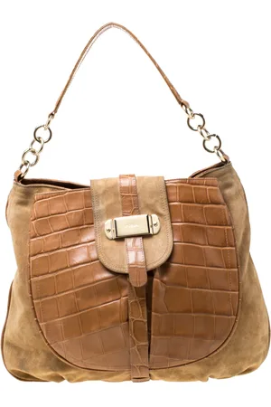 Furla Suede and Croc Embossed Leather Hobo