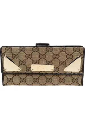 Gucci Dark /Beige GG Canvas and Leather Indy Continental Wallet