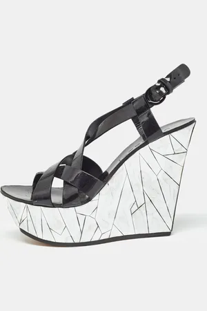 Casadei /Silver Patent Leather Mirrored Crack Wedge Sandals Size 40