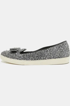 Salvatore Ferragamo Tweed Bow Slip On Sneakers Size 41.5