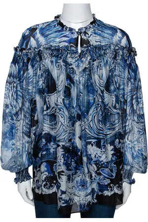 Roberto Cavalli Printed Silk Ruffled Blouse S