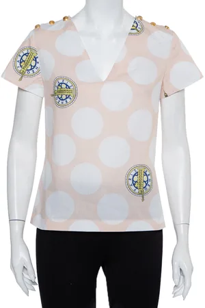 Kenzo Polka Dot Logo Printed Cotton V-Neck Top S
