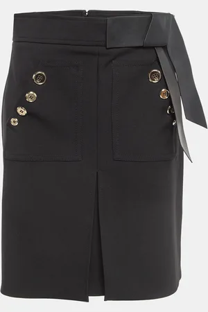 Elisabetta Franchi Leather Trim Stretch Crepe Button Detail Mini Skirt L