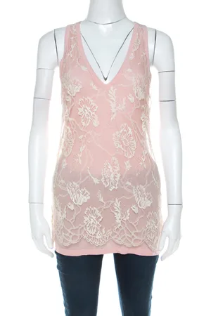 Emanuel Ungaro Pale Floral Lace Overlay Tank Top L