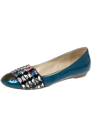 Etro Patent And Multicolor Embossed Python Trim Ballet Flats Size 37