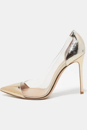 Gianvito Rossi Metallic Foil Leather and PVC Plexi Pointed Toe Pumps Size 40