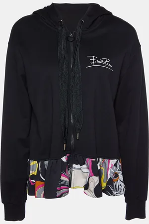 Emilio Pucci Cotton Knit Printed Hem Zip Front Hooded Jacket L