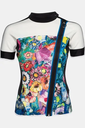 Roberto Cavalli Printed Jersey Zip Up Top S