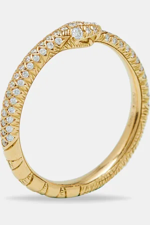 Gucci Ouroboros Diamond Pavé Snake 18k Gold Ring Size 52
