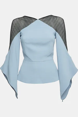 Roland Mouret Crepe Lace Trimmed Flare Sleeve Top S