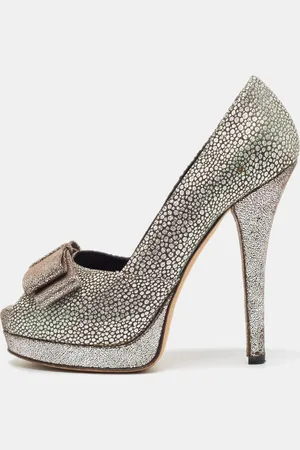 Fendi /Brown Brocade Fabric Bow Peep Toe Platform Pumps Size 38.5