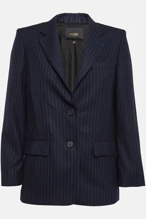 Maje Blue Pinstripe Wool Oversized Blazer XS