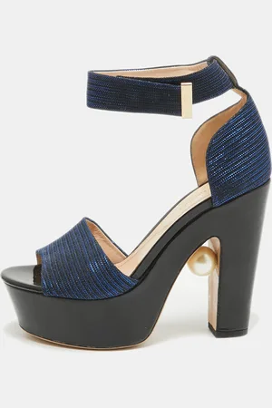 Nicholas Kirkwood /Black Lurex Fabric and Patent Maya Sandals Size 38