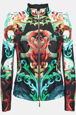 Roberto Cavalli Printed Silk Ruffle Detail Jacket M