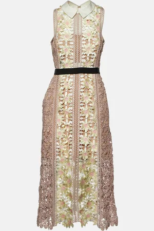 Self-Portrait Floral Guipure Lace Paneled Midi Dress M
