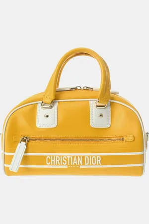 Dior /White Leather Small Vibe Zip Bowling Bag