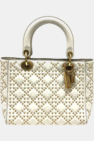 Dior Leather Studded Medium Lady Top Handle Bags