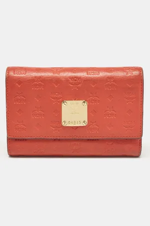 MCM Brick Visetos Embossed Leather Trifold Wallet