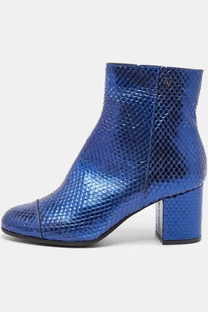 Zadig & Voltaire Python Embossed Leather Block Heel Ankle Length Boots Size 36