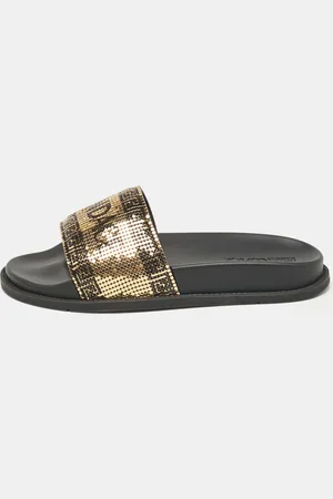 Fendi X Versace Gold/ Metal Mesh Pool Slides Size 38